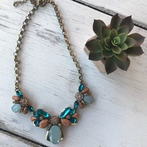 Turquoise/Brown Jeweled Statement Necklace